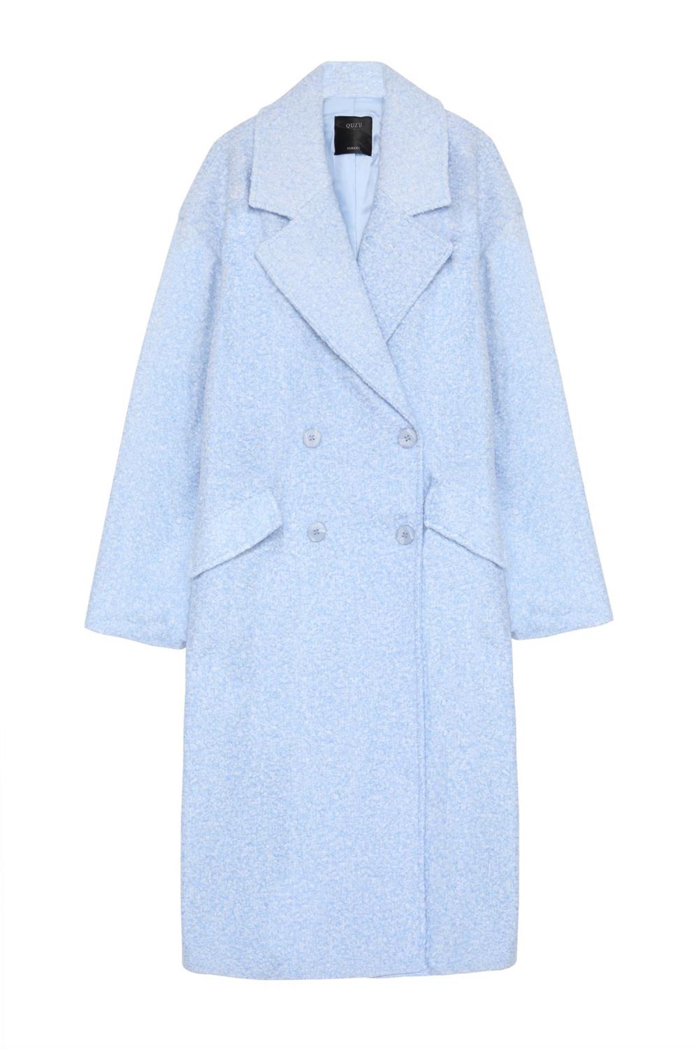 Kırçıllı Oversize Kaban Mavi