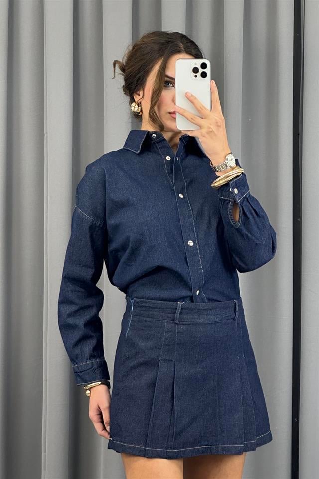 Lacivert Çıt Çıt Detaylı Denim GömlekGömlekST5340-4895TİCİMAX