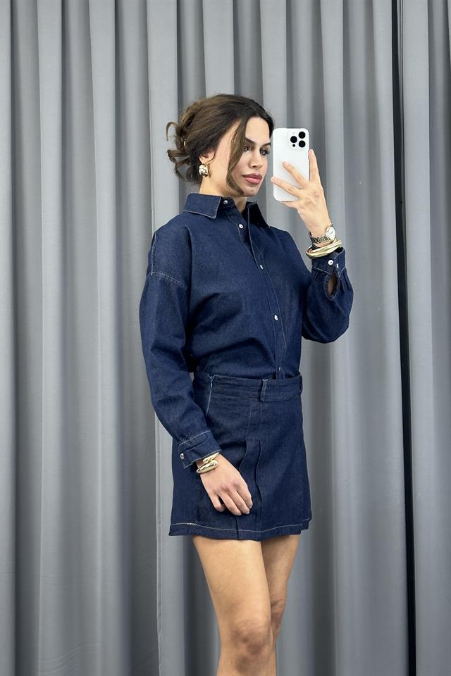 Lacivert Çıt Çıt Detaylı Denim GömlekGömlekST5340-4895TİCİMAX