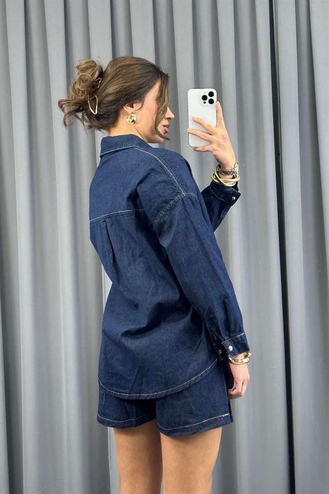 Lacivert Çıt Çıt Detaylı Denim GömlekGömlekST5340-4895TİCİMAX