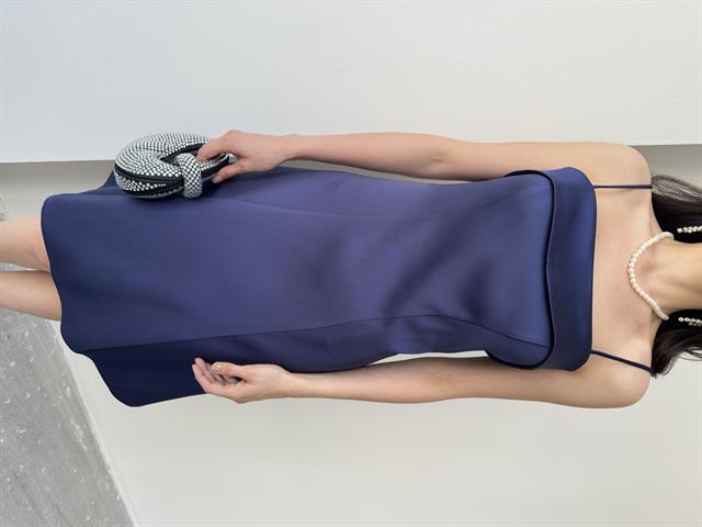 Lacivert Kat Detaylı Askılı Saten Mini Abiye ElbiseAbiye & Mezuniyet ElbisesiST5554-1066