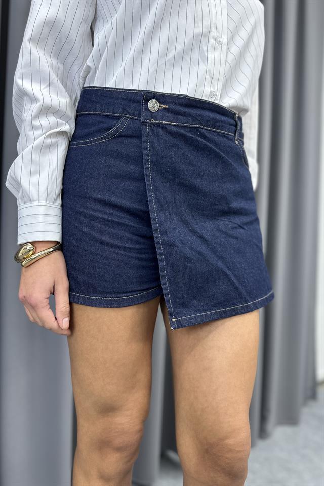 Lacivert Önü Düğmeli Fermuarlı Denim Kot ŞortEtekST5320-1190TİCİMAX