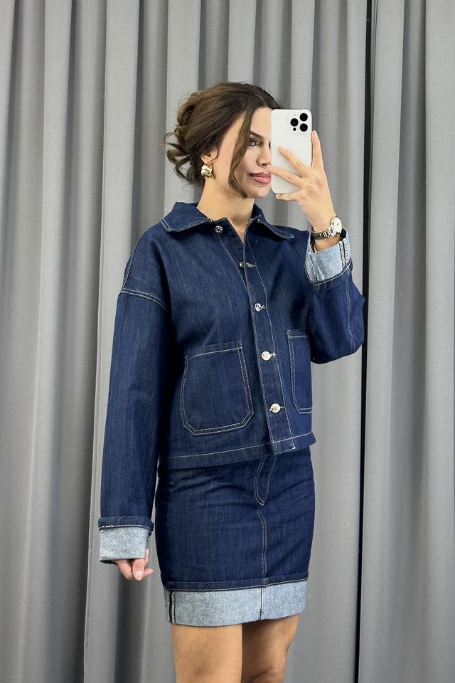 Lacivert Rins Yıkama Cepli Denim CeketCeketST5390-5829TİCİMAX