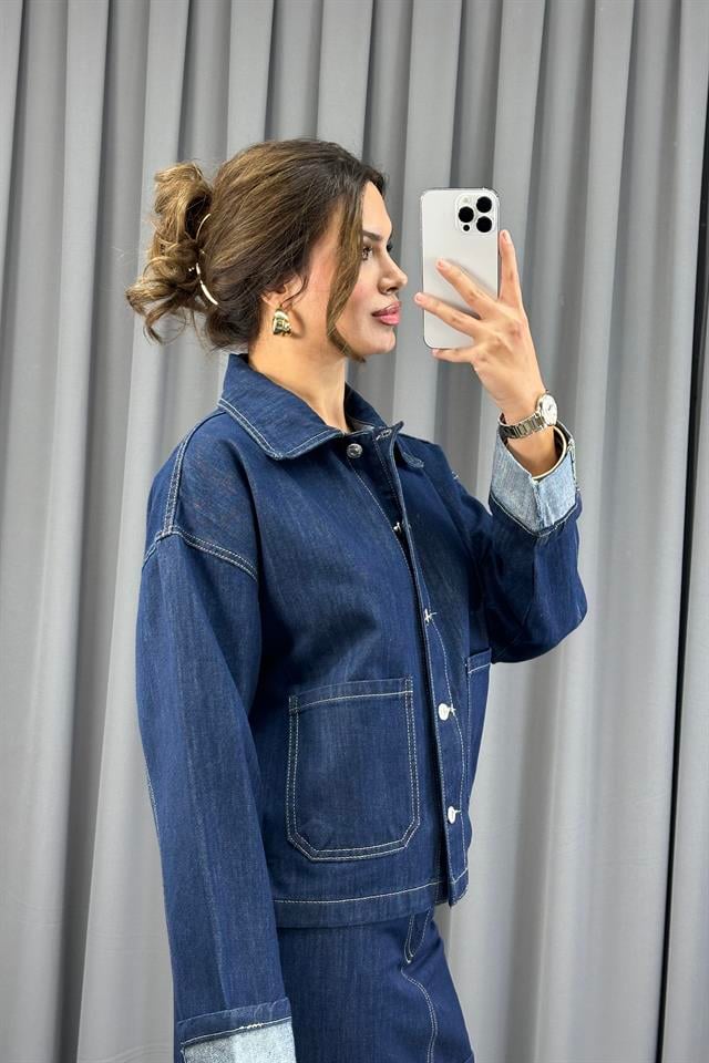 Lacivert Rins Yıkama Cepli Denim CeketCeketST5390-5829TİCİMAX