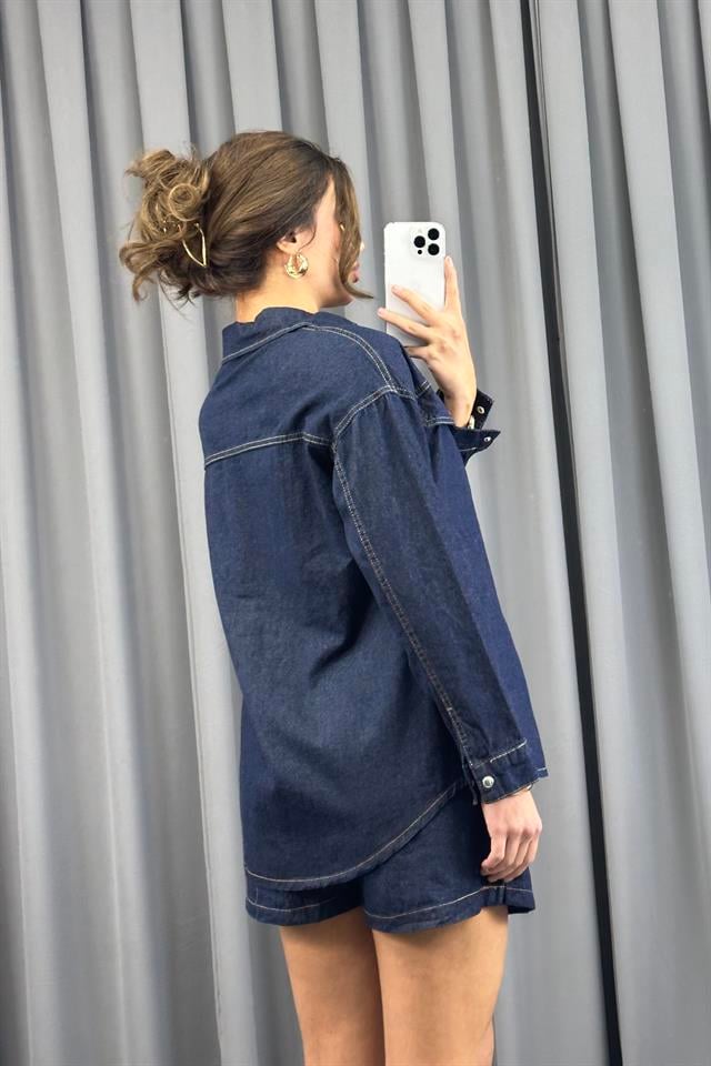 Lacivert Rins Yıkama Oversize Denim GömlekGömlekST5350-4955TİCİMAX