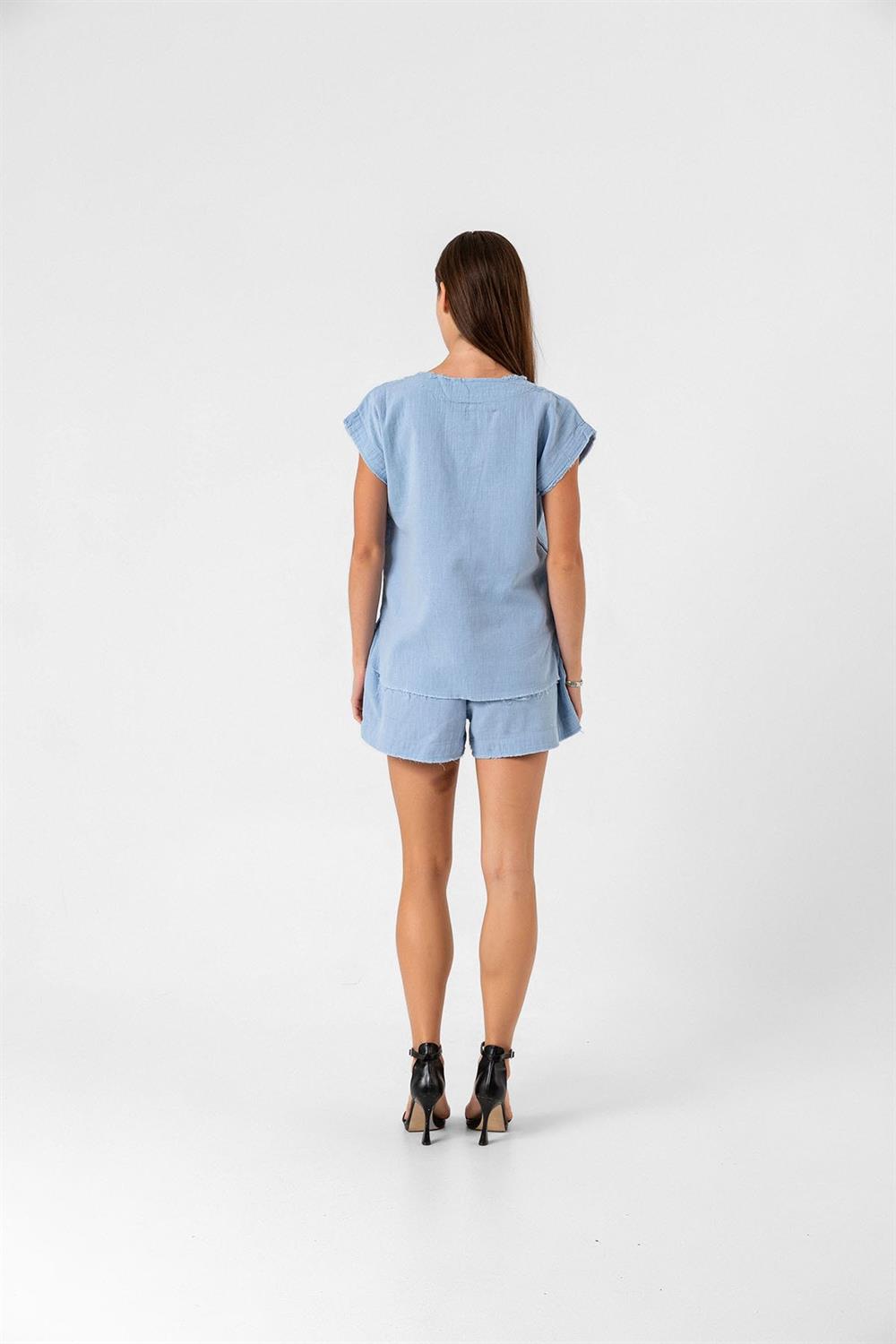 Relaxed Fit Tişört Şort Keten Takım