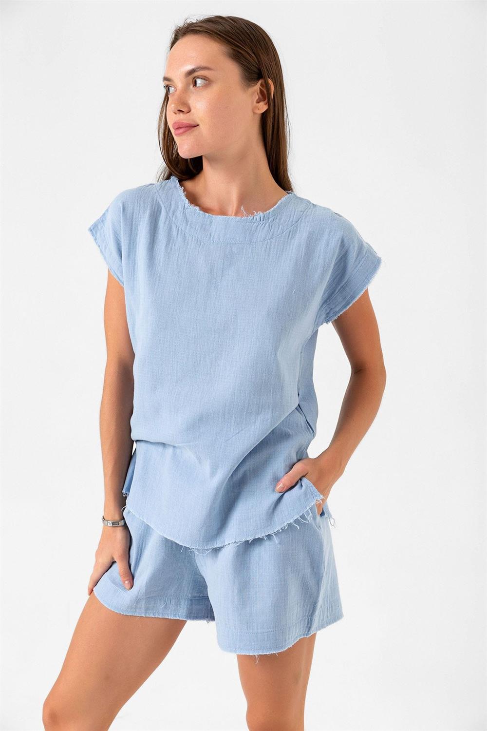 Relaxed Fit Tişört Şort Keten Takım