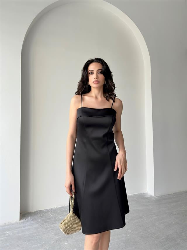 Siyah Kat Detaylı Askılı Saten Mini Abiye ElbiseAbiye & Mezuniyet ElbisesiST5557-1066