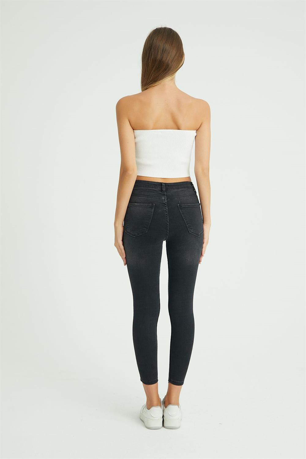 Skinny Fit Yüksek Bel Likralı Jean