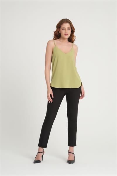 Askılı V Yaka Bluz Olive