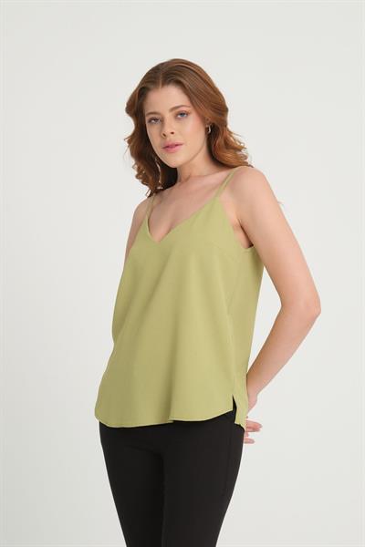 Askılı V Yaka Bluz Olive