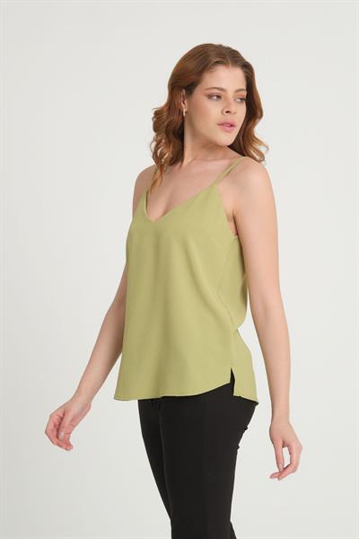 Askılı V Yaka Bluz Olive