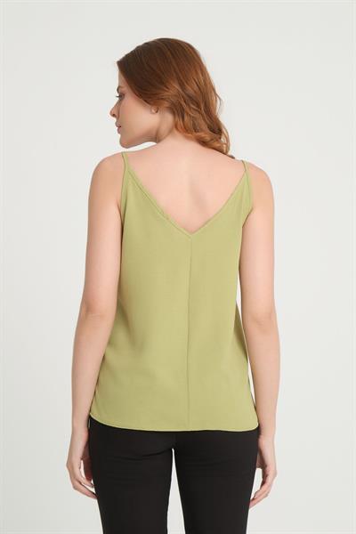 Askılı V Yaka Bluz Olive