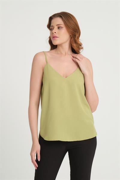 Askılı V Yaka Bluz Olive