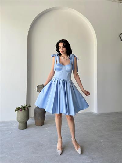 Bebe Mavi Büstiyer Detaylı Askılı Saten Abiye ElbiseAbiye & Mezuniyet ElbisesiST5540-1004