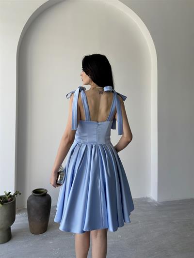 Bebe Mavi Büstiyer Detaylı Askılı Saten Abiye ElbiseAbiye & Mezuniyet ElbisesiST5540-1004