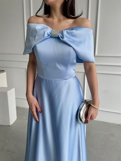 Bebe Mavi Önü Taşlı Fiyonk Detaylı AbiyeAbiye & Mezuniyet ElbisesiST5535-1035