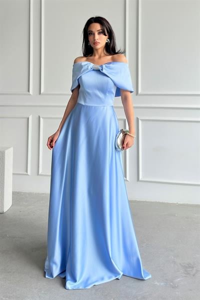 Bebe Mavi Önü Taşlı Fiyonk Detaylı AbiyeAbiye & Mezuniyet ElbisesiST5535-1035