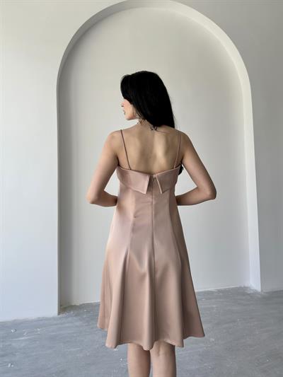 Bej Kat Detaylı Askılı Saten Mini Abiye ElbiseAbiye & Mezuniyet ElbisesiST5551-1066