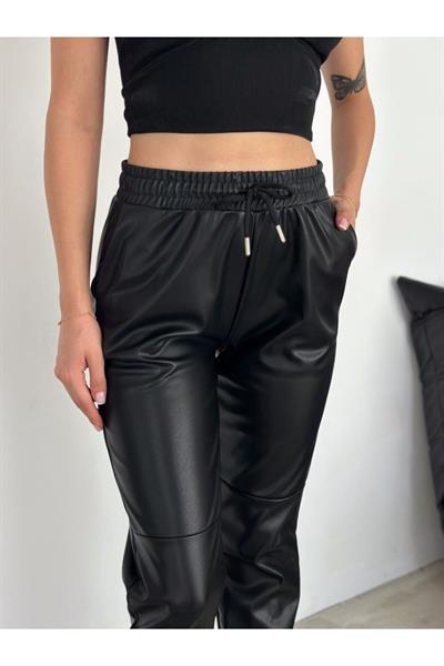 Beli Lastikli Suni Deri  Jogger Pantolon