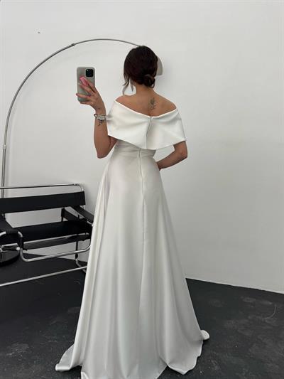 Beyaz Önü Taşlı Fiyonk Detaylı  AbiyeAbiye & Mezuniyet ElbisesiST5530-1035