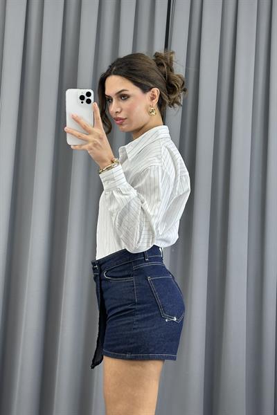Beyaz Regular Fit Çizgili Uzun Kollu Poplin Gömlek GömlekST5330-4755TİCİMAX