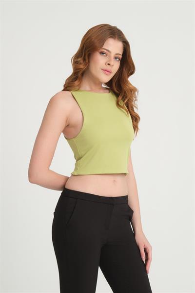 Bisiklet Yaka Askılı Crop Bluz Olive