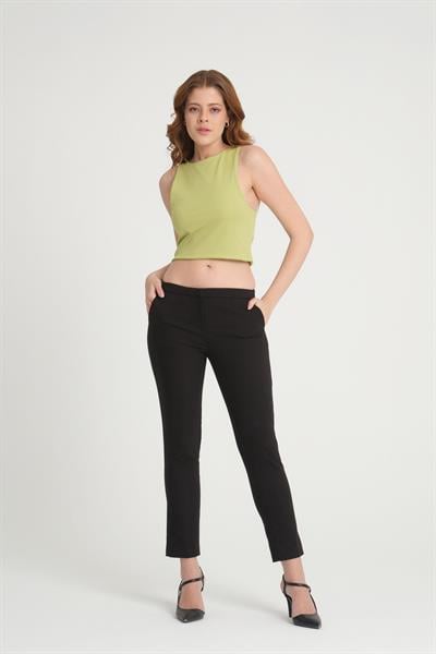 Bisiklet Yaka Askılı Crop Bluz Olive