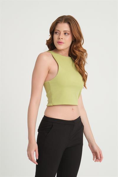 Bisiklet Yaka Askılı Crop Bluz Olive