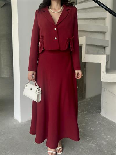 Bordo Fiyonk Detaylı Ceket Etek TakımAlt - Üst TakımST5313