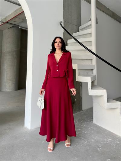 Bordo Fiyonk Detaylı Ceket Etek TakımAlt - Üst TakımST5313