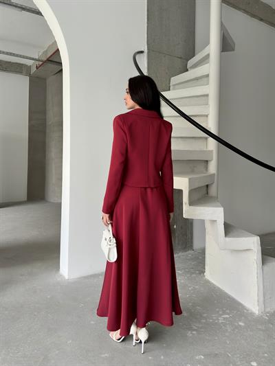 Bordo Fiyonk Detaylı Ceket Etek TakımAlt - Üst TakımST5313