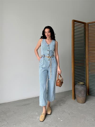 Buz Mavi Düğmeli  Kolsuz Denim TulumTulumST5680-037