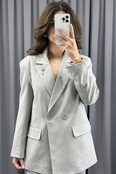 Gri Omzu Vatkalı Düğmeli Blazer CeketBlazer CeketST5410-5824TİCİMAX