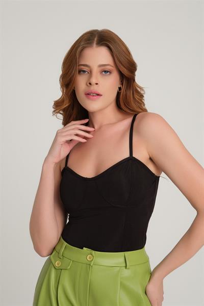 İnce Askılı Bodysuit Siyah