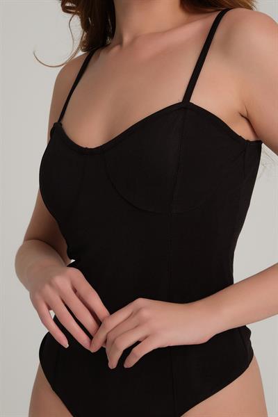 İnce Askılı Bodysuit Siyah