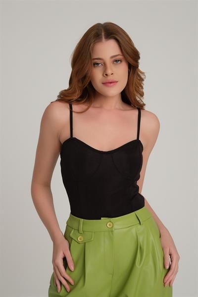İnce Askılı Bodysuit Siyah