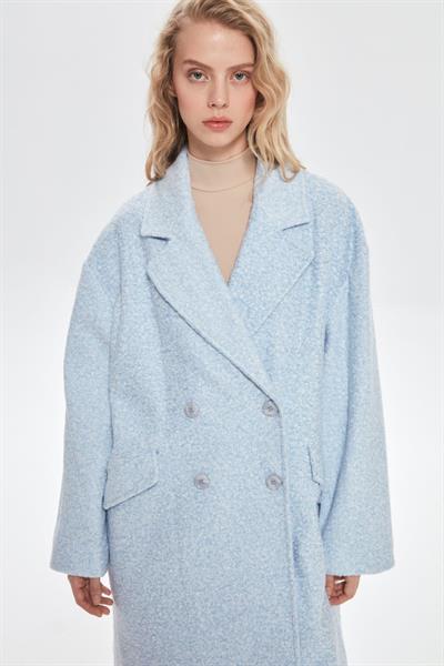 Kırçıllı Oversize Kaban Mavi