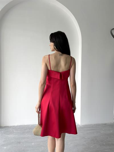 Kırmızı Kat Detaylı Askılı Saten Mini Abiye ElbiseAbiye & Mezuniyet ElbisesiST5553-1066