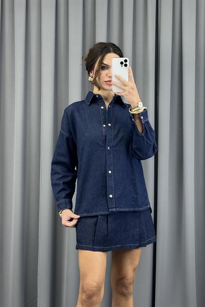 Lacivert Çıt Çıt Detaylı Denim GömlekGömlekST5340-4895TİCİMAX