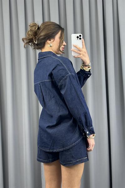 Lacivert Çıt Çıt Detaylı Denim GömlekGömlekST5340-4895TİCİMAX