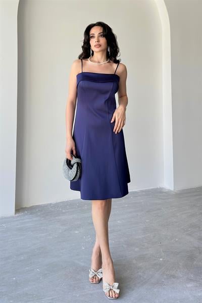 Lacivert Kat Detaylı Askılı Saten Mini Abiye ElbiseAbiye & Mezuniyet ElbisesiST5554-1066
