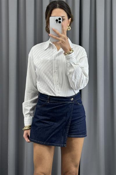 Lacivert Önü Düğmeli Fermuarlı Denim Kot ŞortEtekST5320-1190TİCİMAX