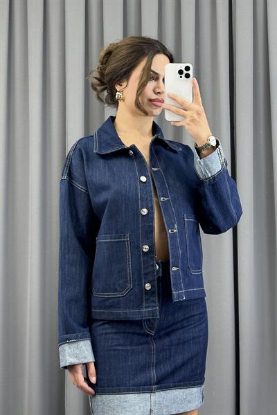 Lacivert Rins Yıkama Cepli Denim CeketCeketST5390-5829TİCİMAX