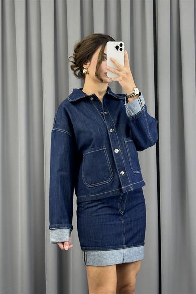 Lacivert Rins Yıkama Cepli Denim CeketCeketST5390-5829TİCİMAX