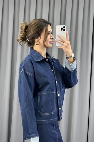 Lacivert Rins Yıkama Cepli Denim CeketCeketST5390-5829TİCİMAX