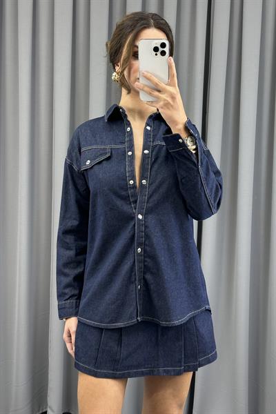 Lacivert Rins Yıkama Oversize Denim GömlekGömlekST5350-4955TİCİMAX