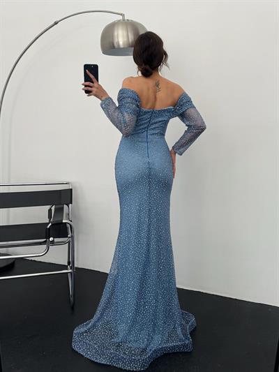 Mavi Kayık Yaka Taşlı Abiye ElbiseAbiye & Mezuniyet ElbisesiST5520-6117Kayık Yaka Taşlı Abiye Elbise