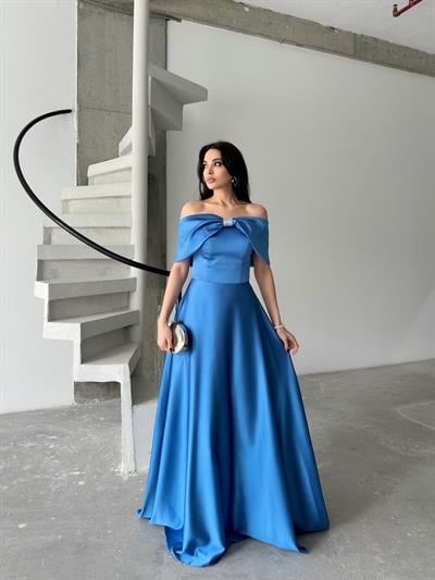 Mavi Önü Taşlı Fiyonk Detaylı AbiyeAbiye & Mezuniyet ElbisesiST5539-1035