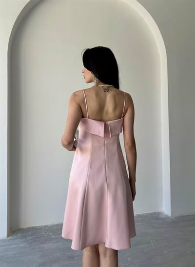 Pudra Kat Detaylı Askılı Saten Mini Abiye ElbiseAbiye & Mezuniyet ElbisesiST5555-1066